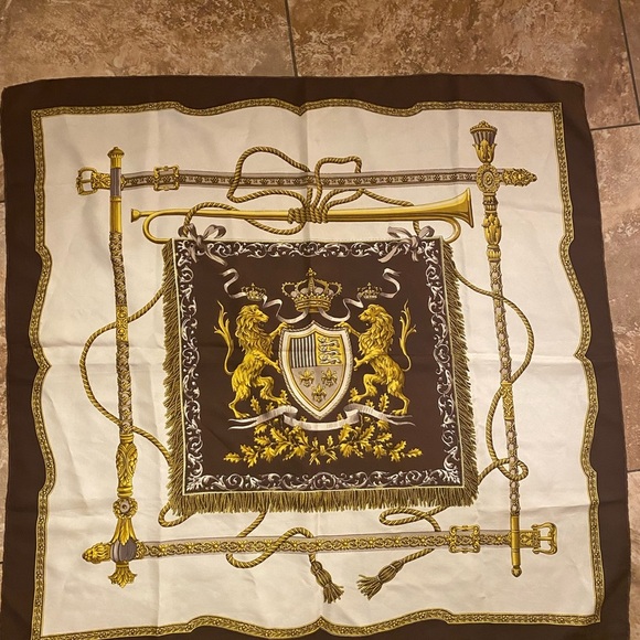 Twill Silk Scarf by E Braun and Co Baroque Print Head Scarf, - Picture 2 of 4